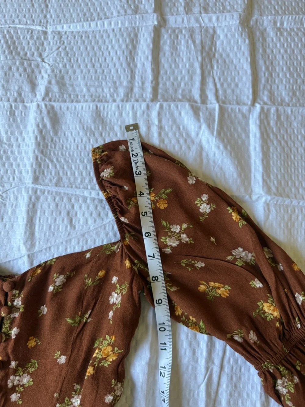 Reformation Brown Floral Square-Neck Puff-Sleeve Top